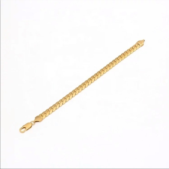 14K gold plated flat snake chunky bracelet 7 inches hypoallergenic tarnish free - Picture 4 of 5